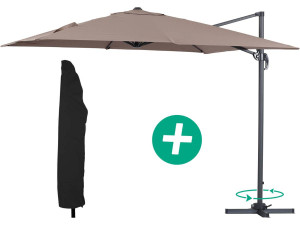 Guarda-sol de jardim com braço lateral em alumínio “Sun 3” - Quadrado - 3 x 3 m - Cinza + capa de proteção