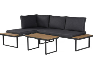 Conjunto de mobiliário de jardim, sofá de canto em imitação de madeira "Liora" - 4 lugares - Cinzento