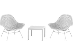 Conjunto de 2 cadeirões de jardim "Soléna" com mesa de apoio - Branco
