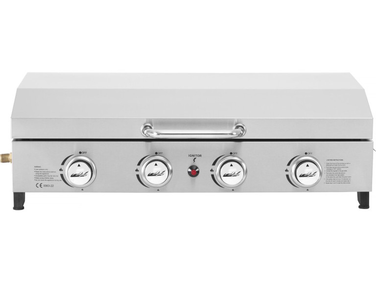 Plancha a gás 4 queimadores com tampa "Fasto" - 10 kw - Cinza