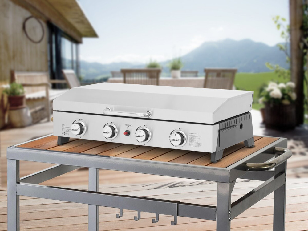 Plancha a gás 4 queimadores com tampa "Fasto" - 10 kw - Cinza
