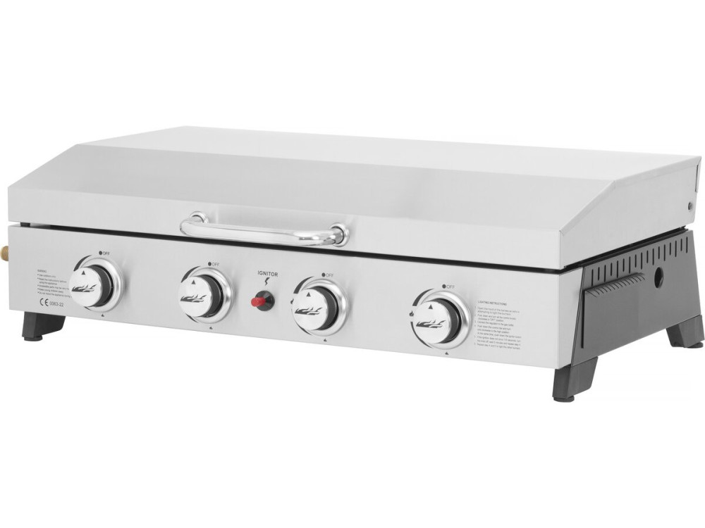 Plancha a gás 4 queimadores com tampa "Fasto" - 10 kw - Cinza
