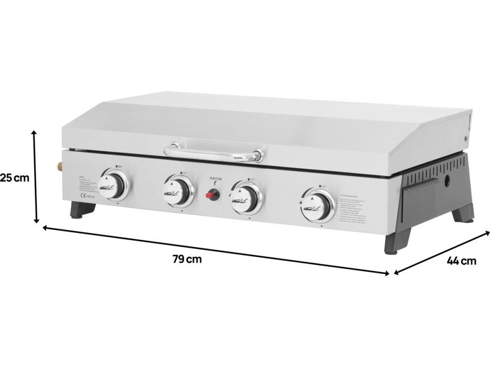 Plancha a gás 4 queimadores com tampa "Fasto" - 10 kw - Cinza