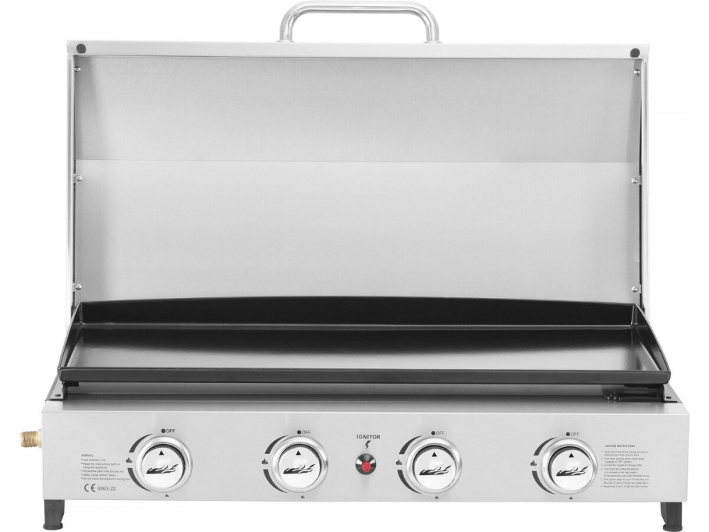 Plancha a gás 4 queimadores com tampa "Fasto" - 10 kw - Cinza
