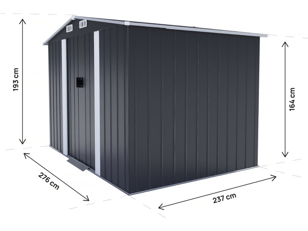 Telheiro metálico para jardim "Boston" com porta de correr - 6,54 m² - Cinzento