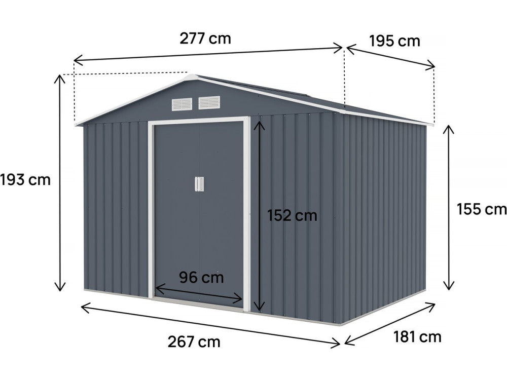 Telheiro de jardim em metal "Vegas II" - 5,29 m2 - Cinza