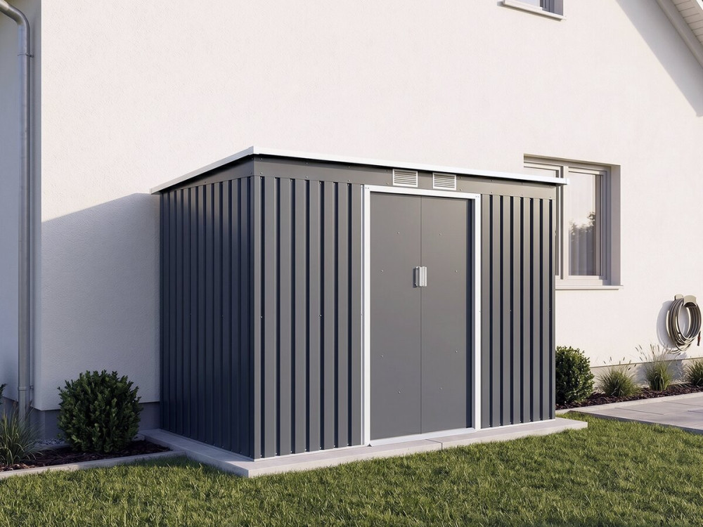 Cobertil de jardim em metal com telhado de uma água «Orlando» - 3,64 m² - Cinzento