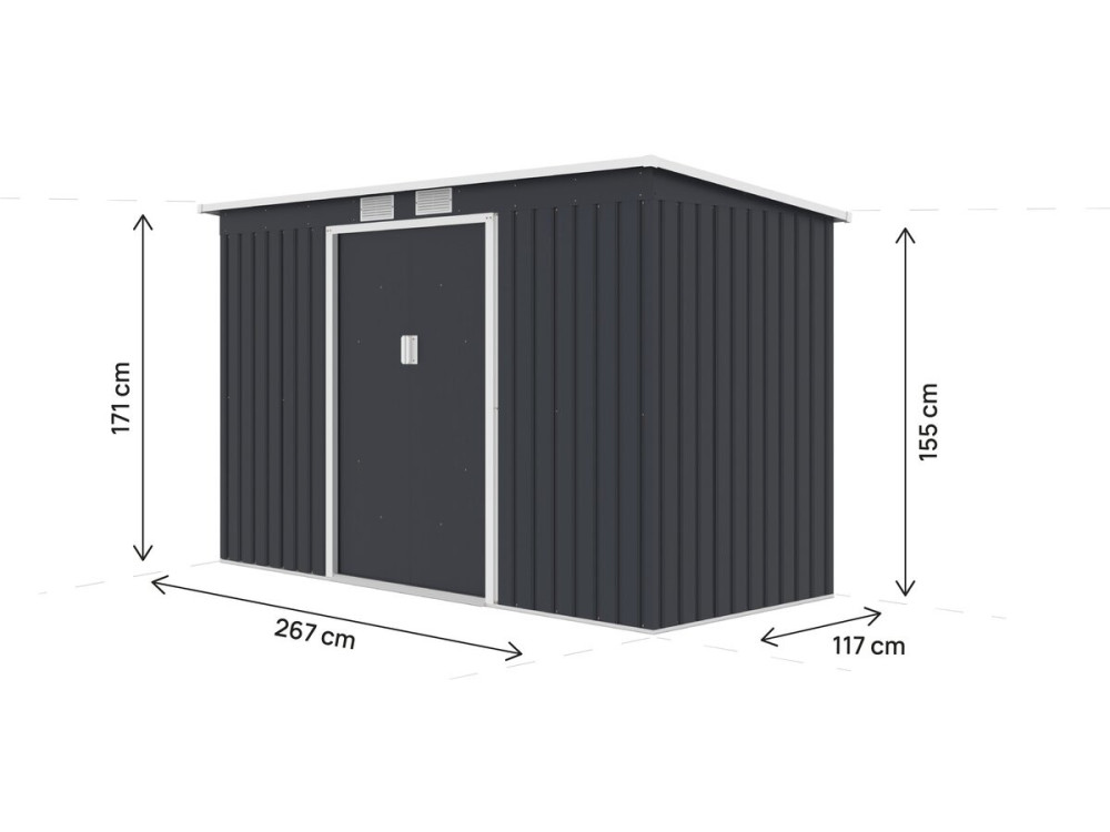 Cobertil de jardim em metal com telhado de uma água «Orlando» - 3,64 m² - Cinzento
