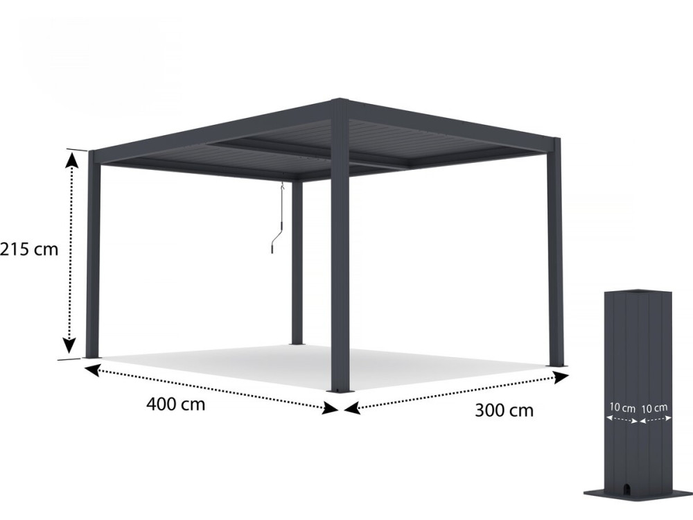 Pérgula bioclimática com LED "Windsor" em alumínio 3 x 4 - Cinza