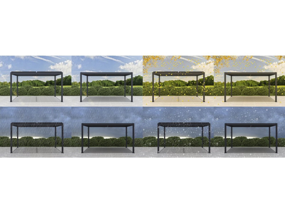 Pérgula bioclimática com LED "Windsor" em alumínio 3 x 4 - Cinza