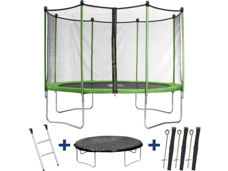 Trampolim "Yoopi" - Ø 4,25 m - com rede + escada + cobertura + kit de fixação