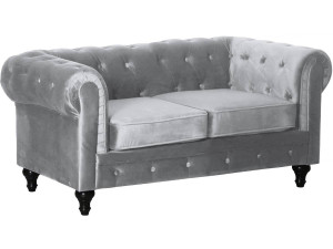 Canapé fixo Chesterfield Velours "Aliza" - 157 x 82 x 70 cm - 2 lugares - Cinza