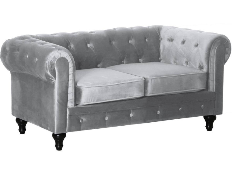 Canapé fixo Chesterfield Velours "Aliza" - 157 x 82 x 70 cm - 2 lugares - Cinza