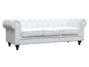 Canapé fixo Chesterfield "Aliza" - 208 x 82 x 70 cm - 3 lugares - Branco