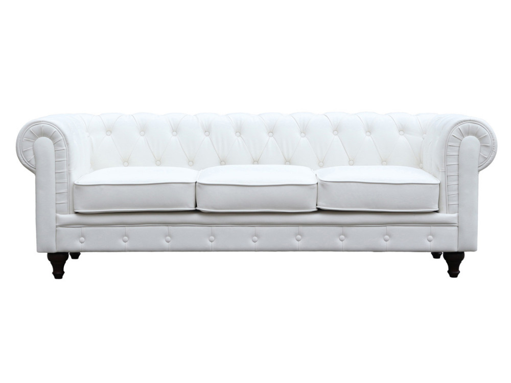 Canapé fixo Chesterfield "Aliza" - 208 x 82 x 70 cm - 3 lugares - Branco