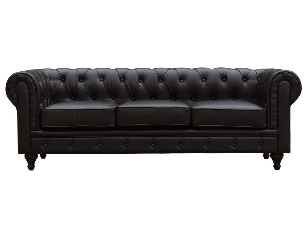 Canapé fixo Chesterfield "Aliza" - 204 x 80 x 58 cm - 3 lugares - Marron