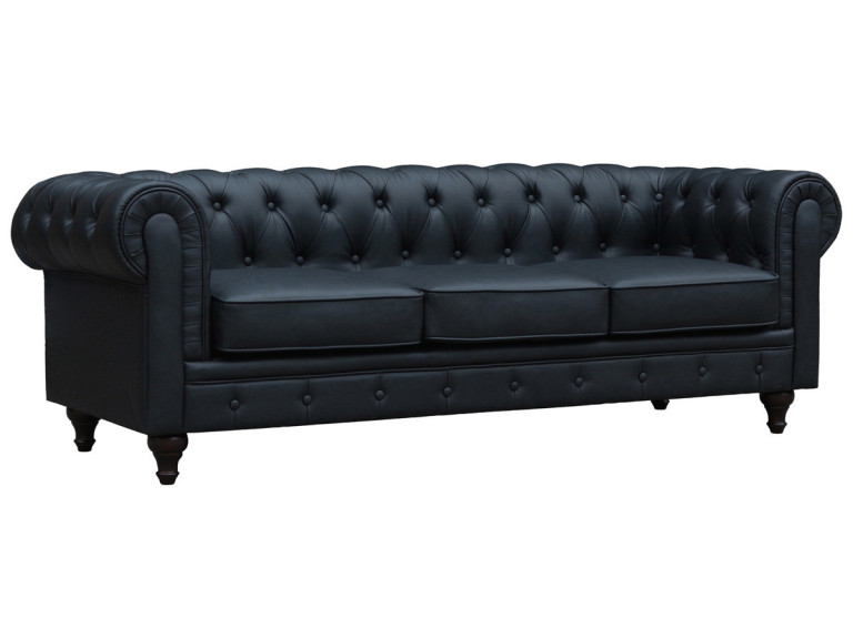Sofá fixo Chesterfield "Aliza" - 208 x 82 x 70 cm - 3 lugares - Preto