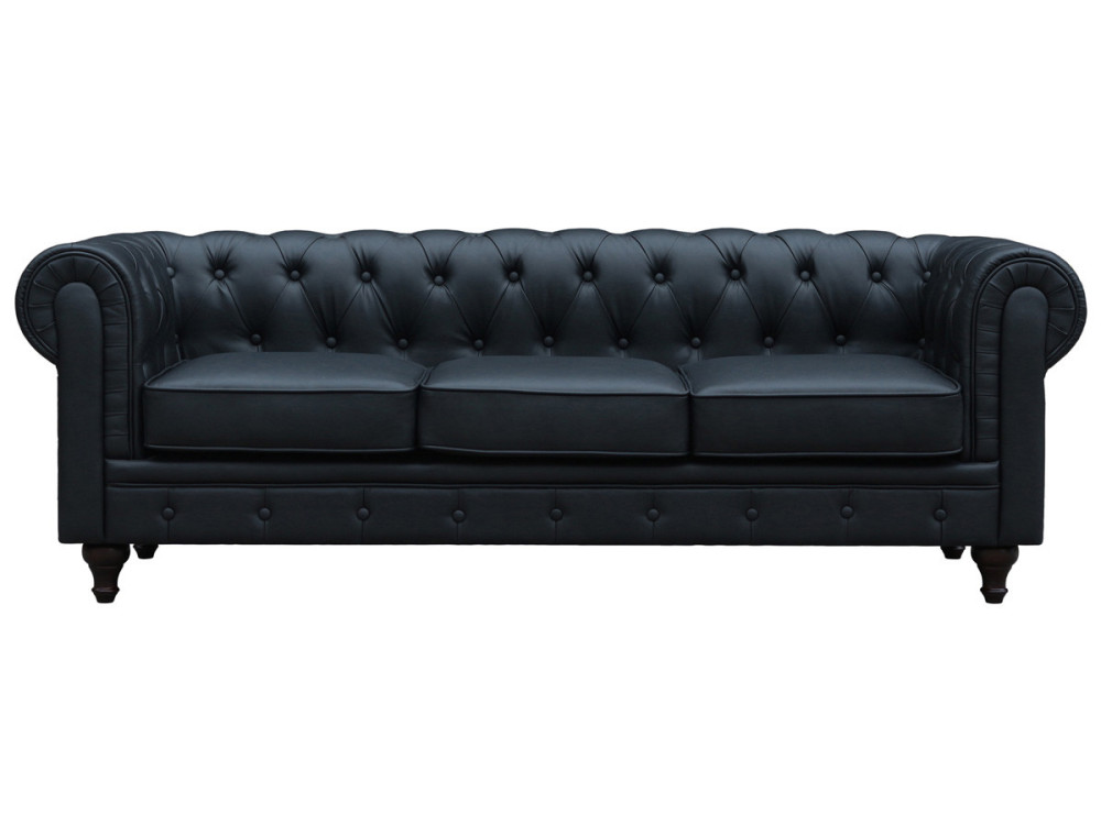 Sofá fixo Chesterfield "Aliza" - 208 x 82 x 70 cm - 3 lugares - Preto