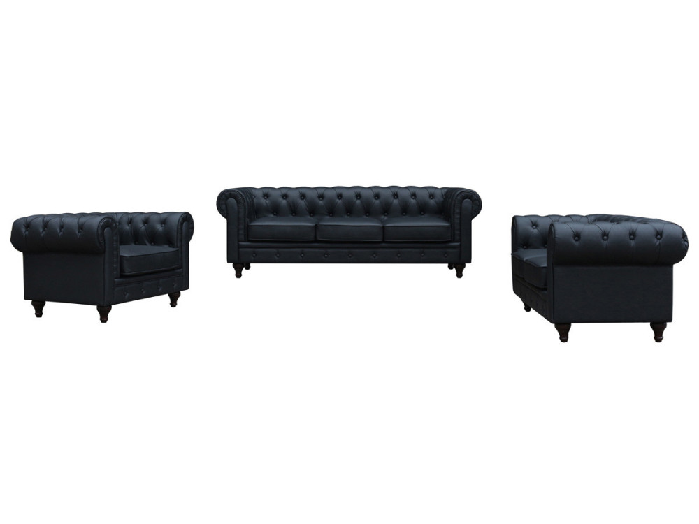Sofá fixo Chesterfield "Aliza" - 208 x 82 x 70 cm - 3 lugares - Preto
