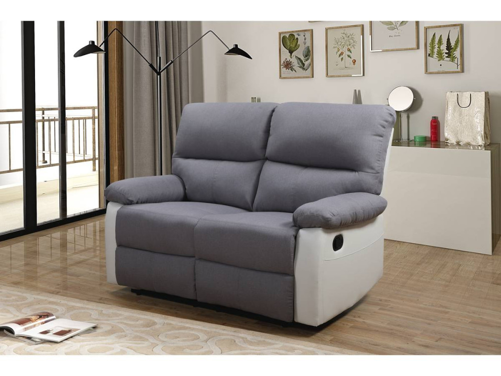 Sofá relax "Lincoln" - 147 x 89 x 103 cm - 2 lugares - Branco / cinza claro