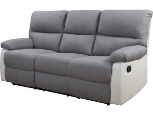 Sofá relax "Lincoln" - 197 x 89 x 103 cm - 3 lugares - Branco / Cinza claro