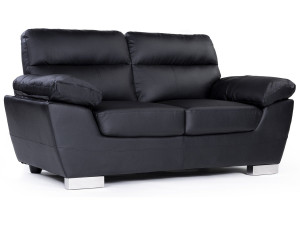 Sofá fixo em couro colado e PVC "Dallas" - 169 x 88 x 90 cm - 2 lugares - Preto