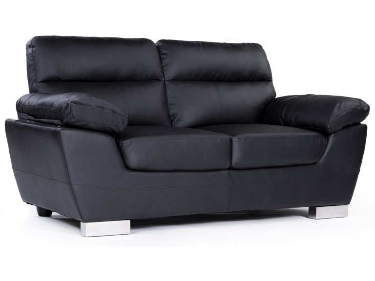 Sofá fixo em couro colado e PVC "Dallas" - 169 x 88 x 90 cm - 2 lugares - Preto