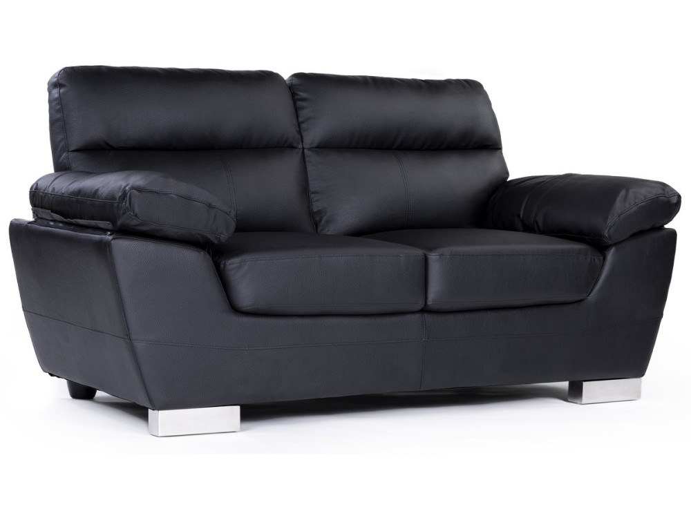 Sofá fixo em couro colado e PVC "Dallas" - 169 x 88 x 90 cm - 2 lugares - Preto