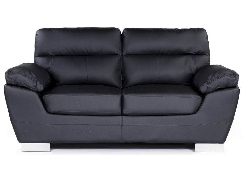 Sofá fixo em couro colado e PVC "Dallas" - 169 x 88 x 90 cm - 2 lugares - Preto