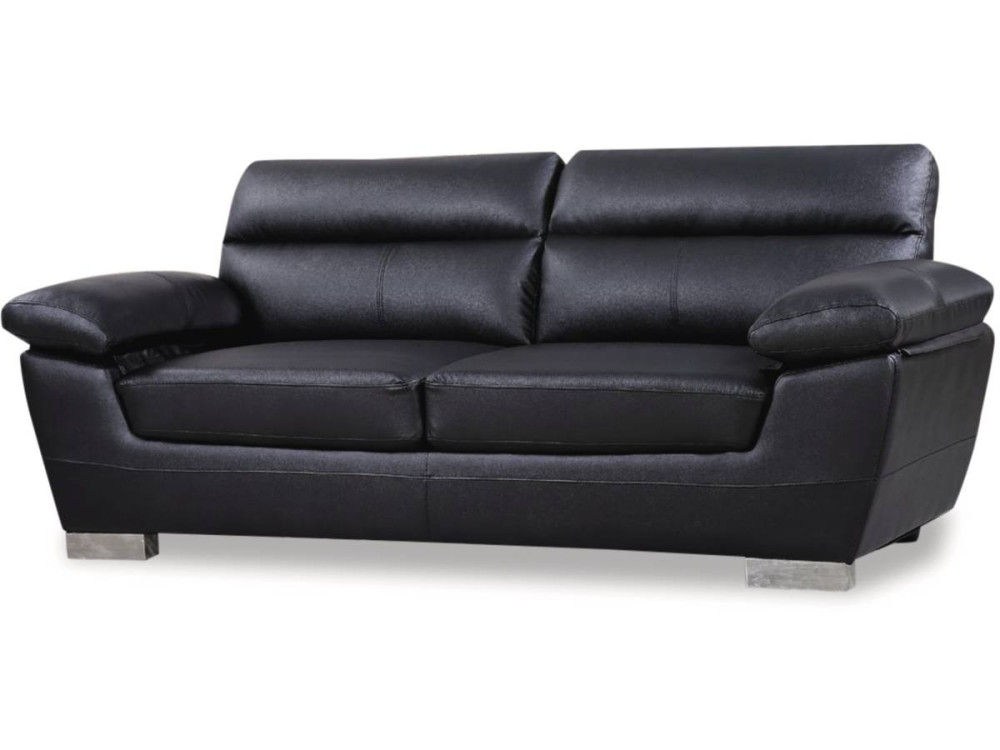 Sofá fixo em couro colado e PVC "Dallas" - 210 X 88 X 90 cm - 3 lugares - Preto