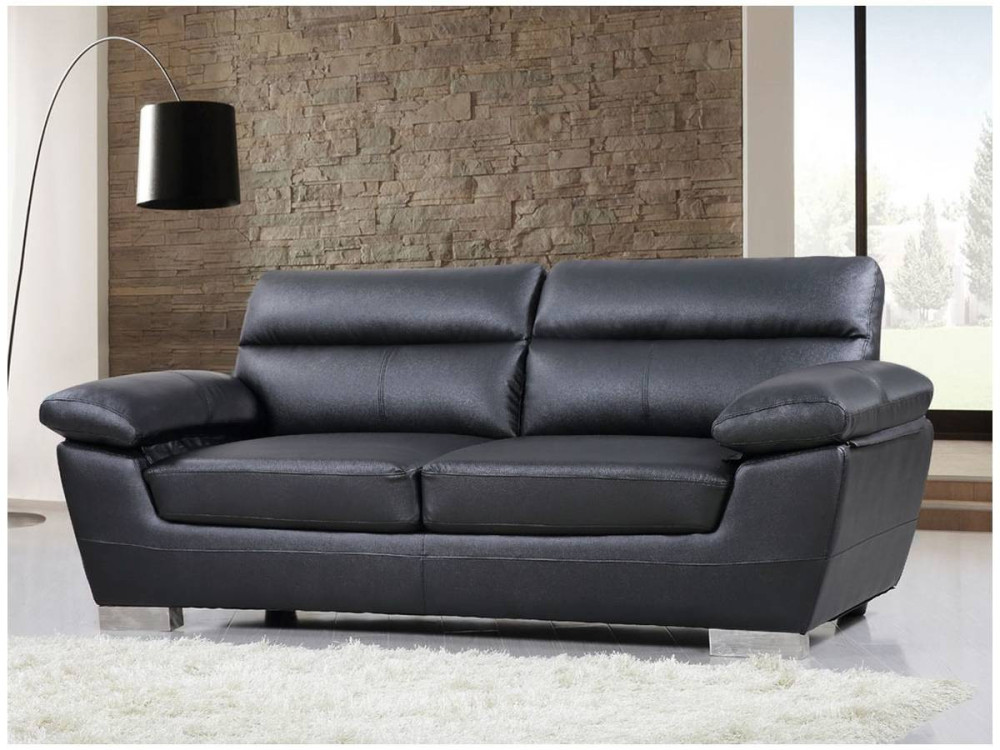 Sofá fixo em couro colado e PVC "Dallas" - 210 X 88 X 90 cm - 3 lugares - Preto