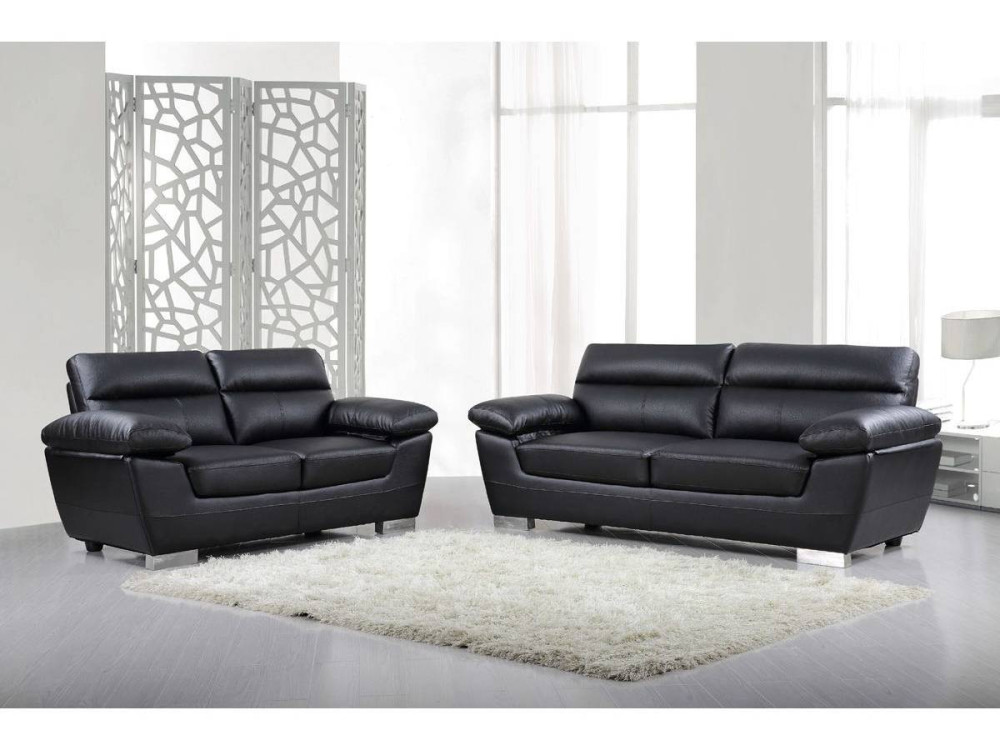 Sofá fixo em couro colado e PVC "Dallas" - 210 X 88 X 90 cm - 3 lugares - Preto