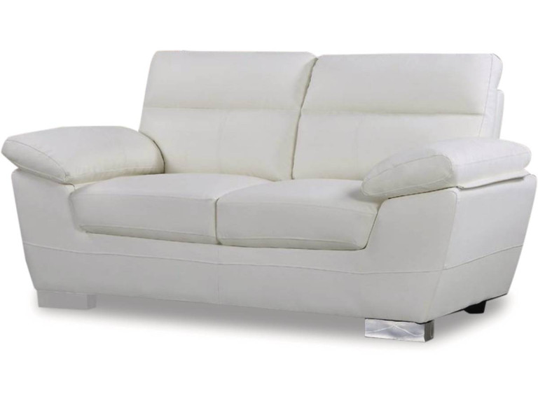 Sofá fixo em couro colado e PVC "Dallas" - 169 x 88 x 90 cm - 2 lugares - Branco