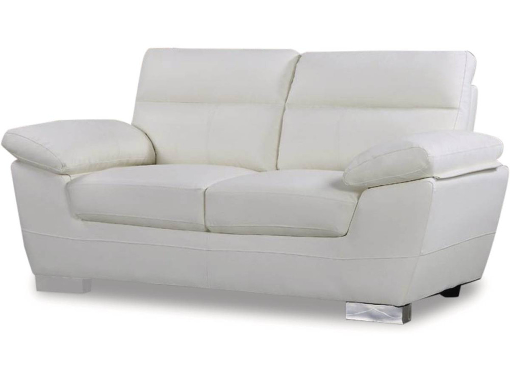 Sofá fixo em couro colado e PVC "Dallas" - 169 x 88 x 90 cm - 2 lugares - Branco