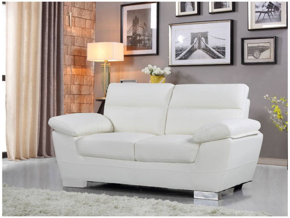 Sofá fixo em couro colado e PVC "Dallas" - 169 x 88 x 90 cm - 2 lugares - Branco