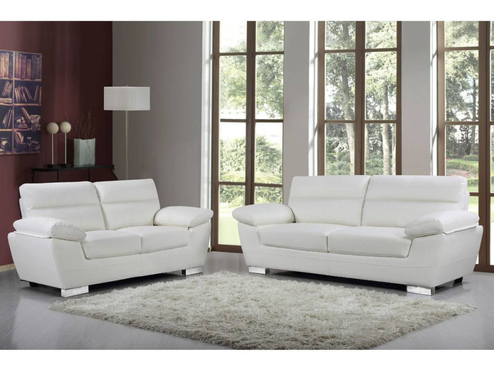 Sofá fixo em couro colado e PVC "Dallas" - 169 x 88 x 90 cm - 2 lugares - Branco