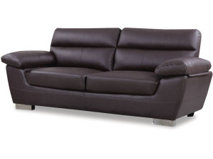 Sofá fixo em couro colado e PVC "Dallas" - 210 x 88 x 90 cm - 3 lugares - Chocolate