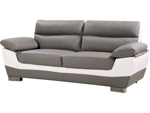 Sofá fixo em couro colado e PVC "Dallas" - 210 x 88 x 90 cm - 3 lugares - Cinza/Branco