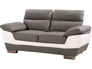 Sofá fixo em couro colado e PVC "Dallas" - 169 x 88 x 90 cm - 2 lugares - Cinza/Branco