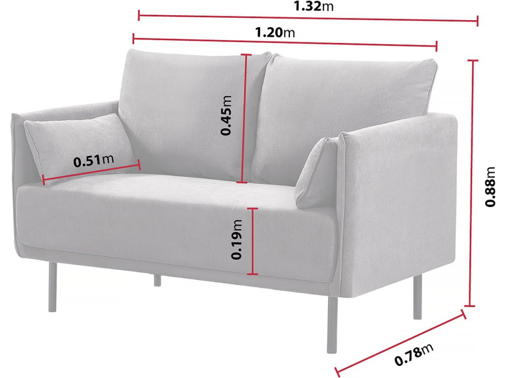 Canapé fixe tissu "Rudy" - 132 x 78 x 88 cm - 2 lugares - Gris foncé