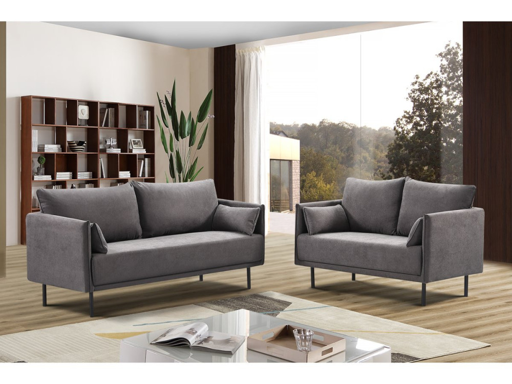 Canapé fixe tissu "Rudy" - 180,5 x 78 x 52 cm - 3 lugares - Gris foncé