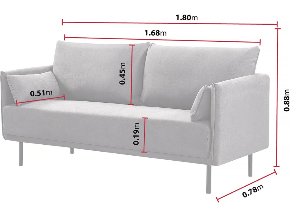 Canapé fixe tissu "Rudy" - 180,5 x 78 x 52 cm - 3 lugares - Gris foncé