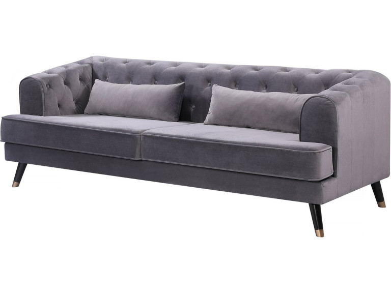 Canapé fixo em veludo "Gloria" - 216 x 86 x 76 cm - 3 lugares - Cinza