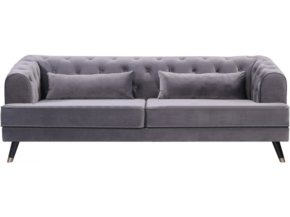 Canapé fixo em veludo "Gloria" - 216 x 86 x 76 cm - 3 lugares - Cinza