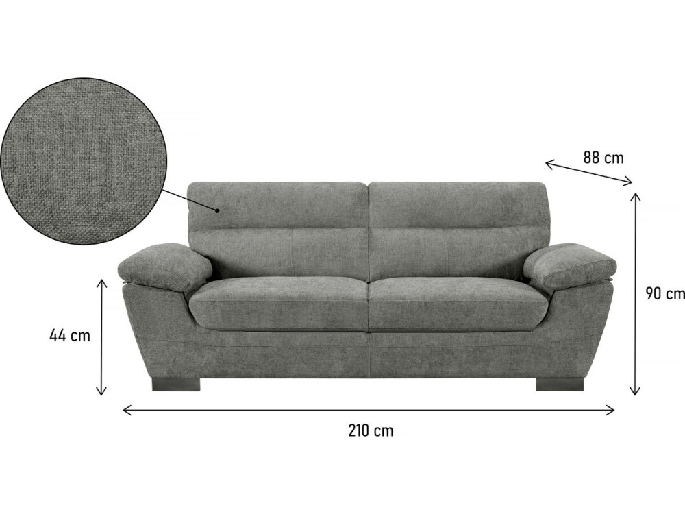 Sofá fixo de tecido "Dallas" - 210 X 88 X 90 cm - 3 lugares - Cinza