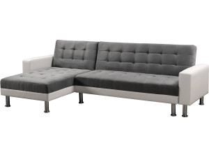 Sofá de canto conversível e reversível "Theo" - 258 x 82/147 x 82 cm - 4 lugares - Branco / Cinza