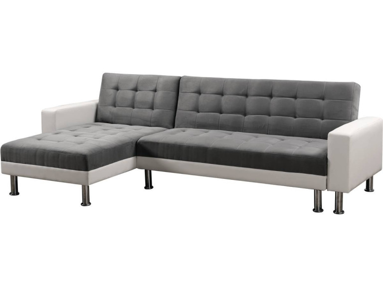 Sofá de canto conversível e reversível "Theo" - 258 x 82/147 x 82 cm - 4 lugares - Branco / Cinza