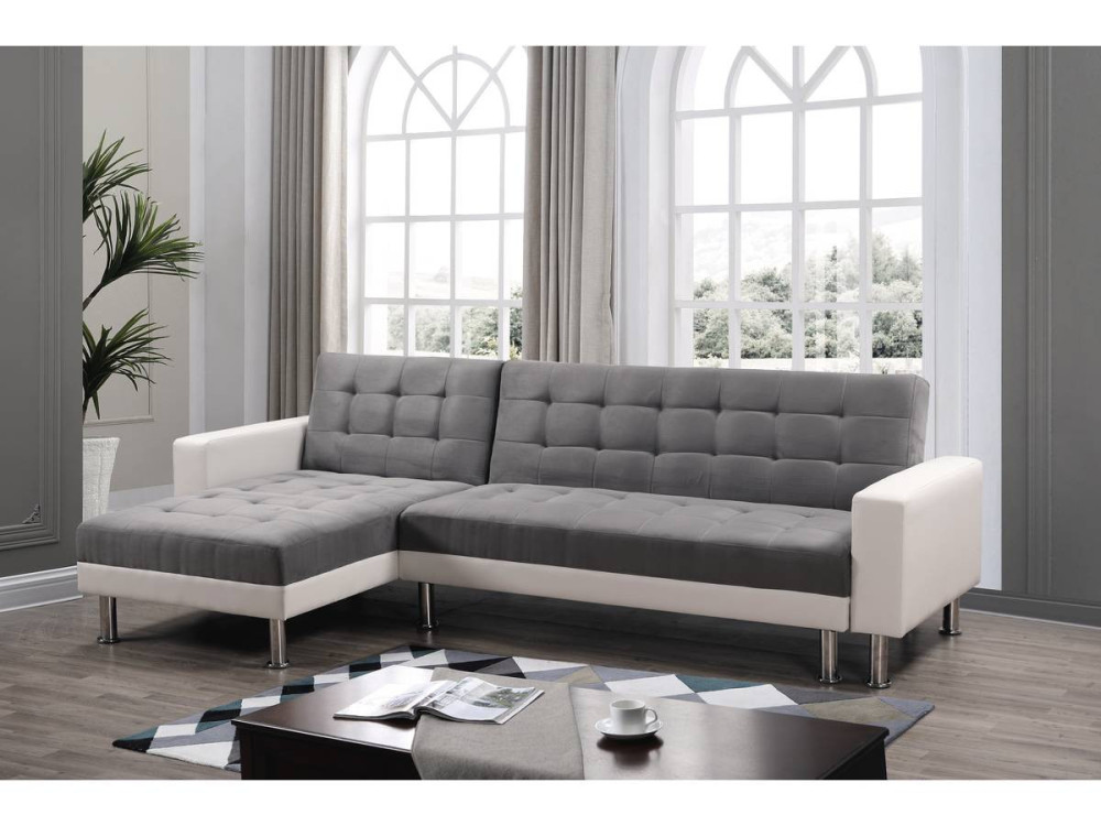 Sofá de canto conversível e reversível "Theo" - 258 x 82/147 x 82 cm - 4 lugares - Branco / Cinza