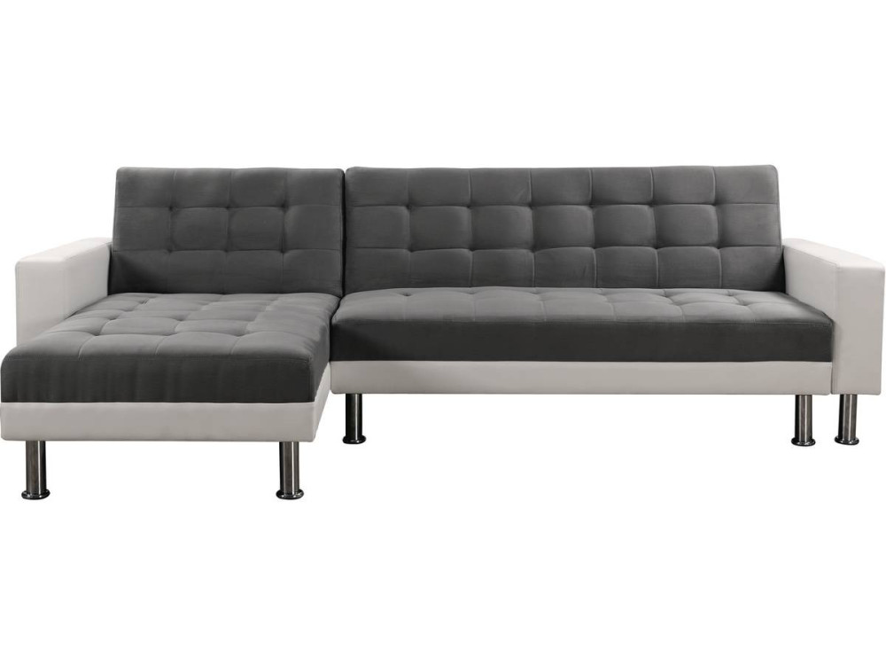 Sofá de canto conversível e reversível "Theo" - 258 x 82/147 x 82 cm - 4 lugares - Branco / Cinza