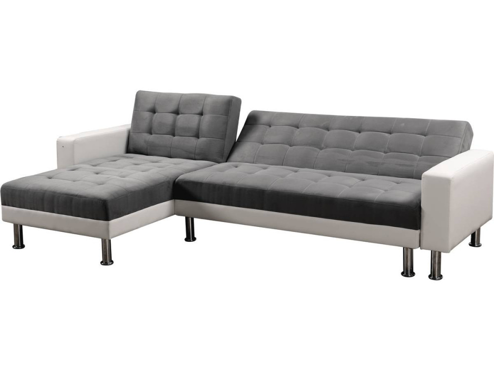 Sofá de canto conversível e reversível "Theo" - 258 x 82/147 x 82 cm - 4 lugares - Branco / Cinza